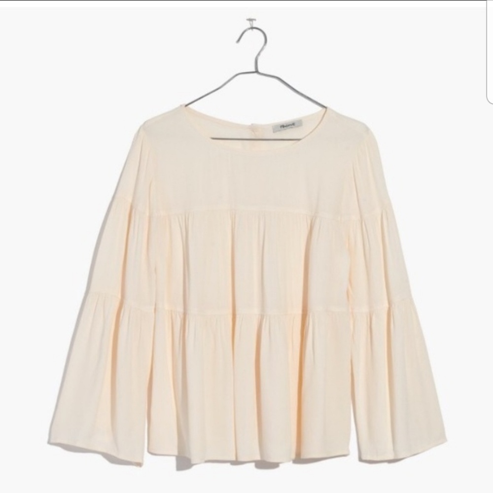 Madewell Tiered Button-Back Blouse Top Cream